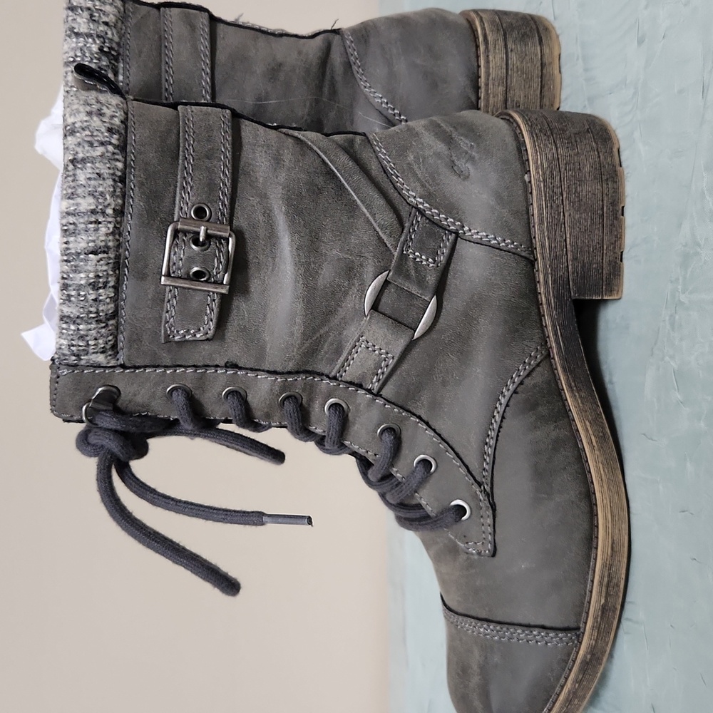 Rocket Dog Thunder Gray Leather Boots women's Size 11 - Picture 7 of 11
